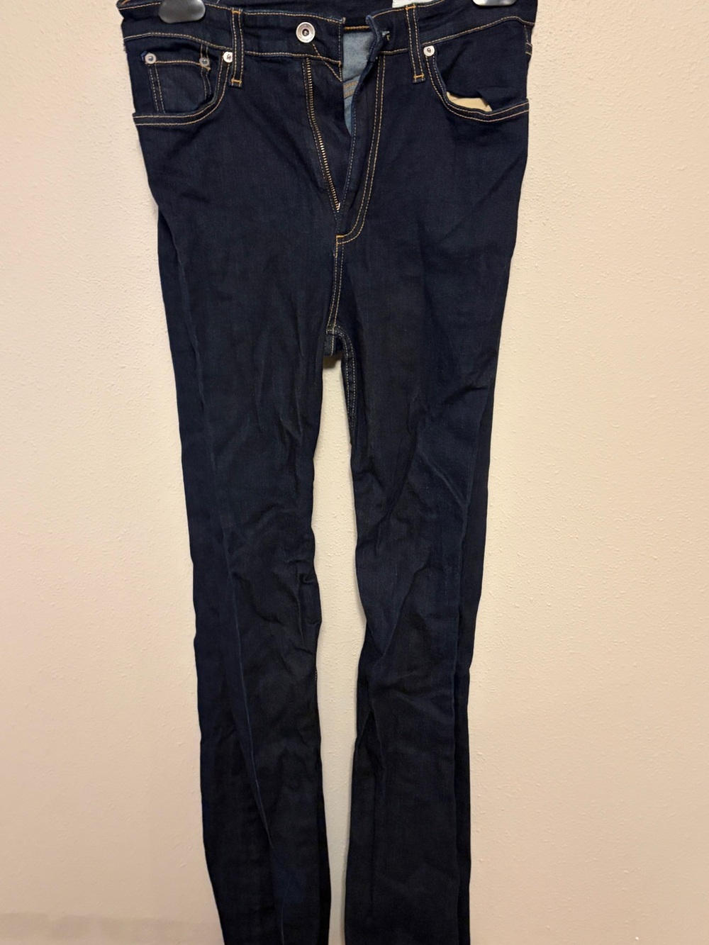rag & bone Indigo Skinny Jeans with Yellow Stitching